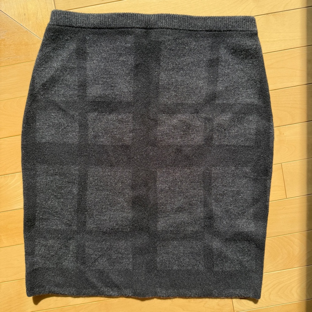 Eileen Fisher Felted Merino Plaid Short Skirt Black Charcoal size XS